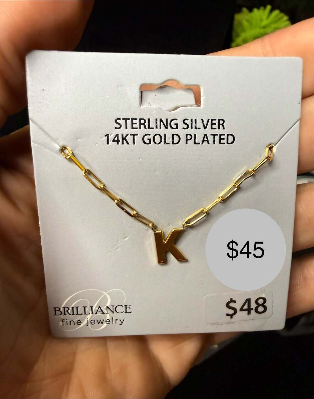 Brilliance Fine Jewelry Sterling Silver 14Kt Gold Plated Initial K Necklace